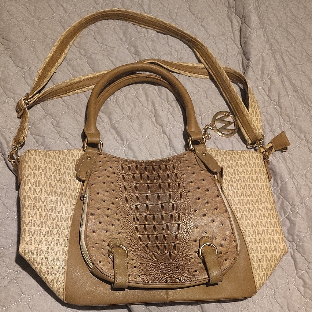 Mia K Beige and Brown Shoulder Bag